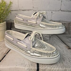Sperry Top-sider Silver Sequin Women's Boat Shoes Size 10 Like New Condition